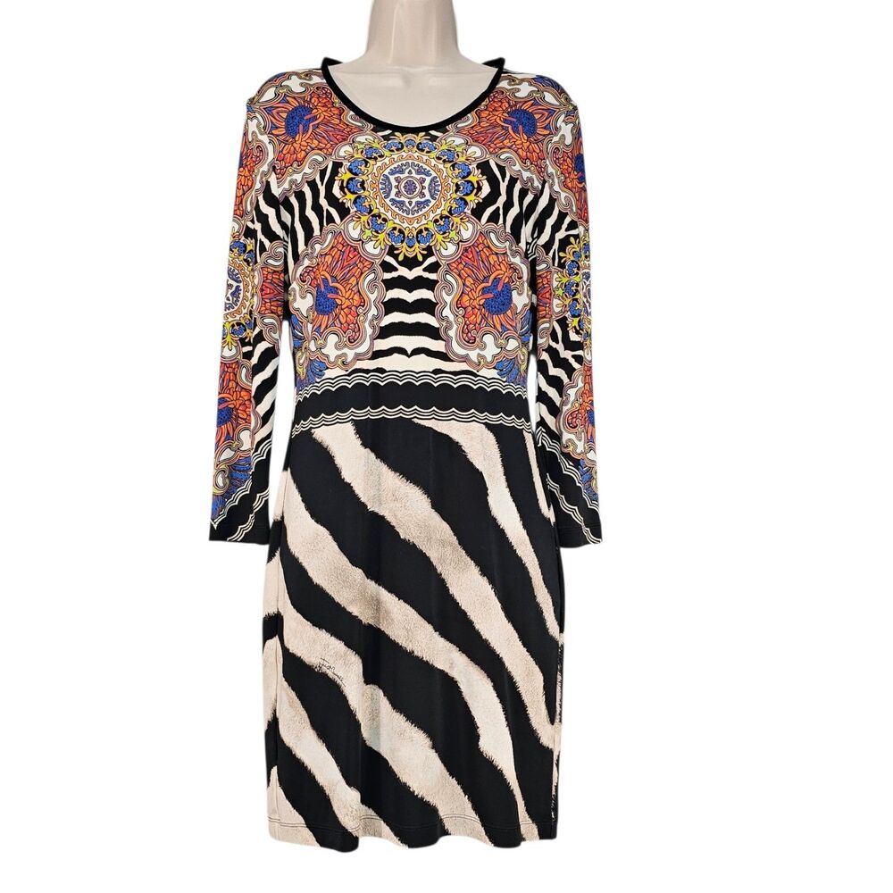 JUST CAVALLI Baroque Zebra Print Stretch Sheath Knee-Length Dress IT 44 US 8